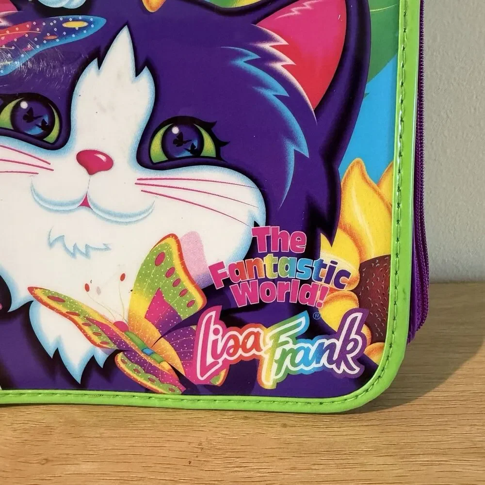Vintage LISA FRANK 3-Ring Binder Zipper Cats Kitty Sunflower 90s Y2K Large
